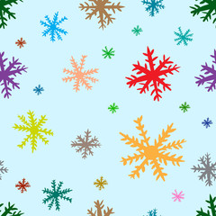 Seamless color snowflakes on blue