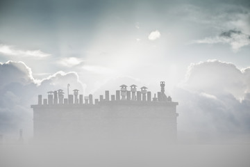 Fototapeta premium cheminée immeuble toit paris capitale nuage brume pollution