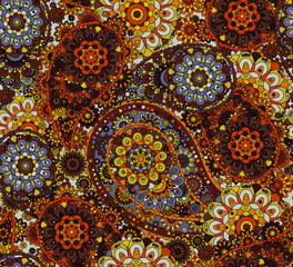 Traditional paisley pattern silk headscarf sample. Eastern cloth presents and gifts concept