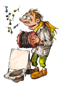 cartoon musician playing accordion, colorful clip art preview
