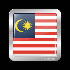 Flag of Malaysia. Metallic Icon Square Shape