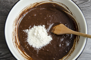 The dough for chocolate brownie