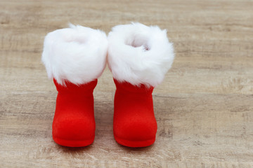 xmas boots on wood
