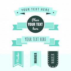 Ribbons vintage vector set in light and dark mint green and turquoise colors