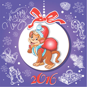 Card Happy New Year with a monkey