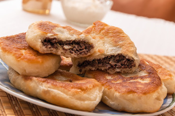 Ukrainian homemade meat pies on a plate