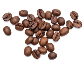 roasted coffee beans isolated in white background cutout