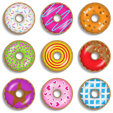 Donuts Vektor Set auf weißem Hintergrund