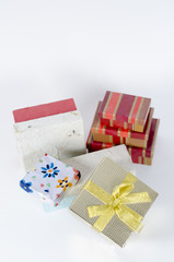 Gift boxes on white background.