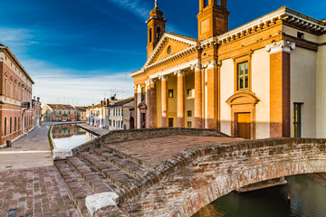 bridge and ancient hospital in Comacchio, the little Venice - obrazy, fototapety, plakaty