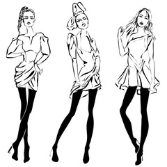 Fashion models in sketch style fall winter