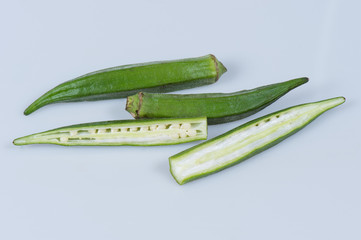 Okras on white background