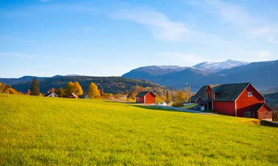Fotobehang Mountain village in Norway   © pikselstock