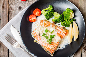 Grilled Salmon Steak with Cream sauce