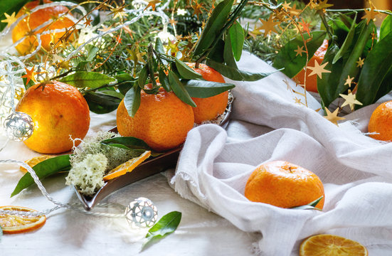 Tangerines in Christmas decor