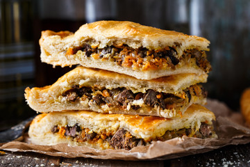 Homemade pie stuffed with liver