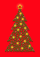 Stars | Abstract Christmas tree with shining star on red