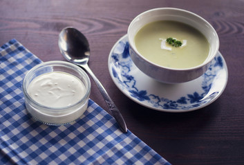 a broccoli soup with sour cream