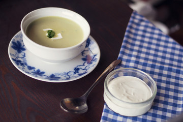a broccoli soup with sour cream