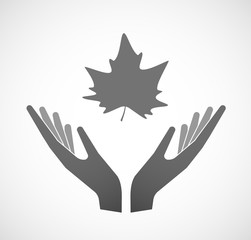 Two vector hands offering an autumn leaf tree