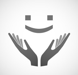 Two vector hands offering a smile text face