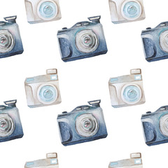 Seamless pattern with watercolor camera