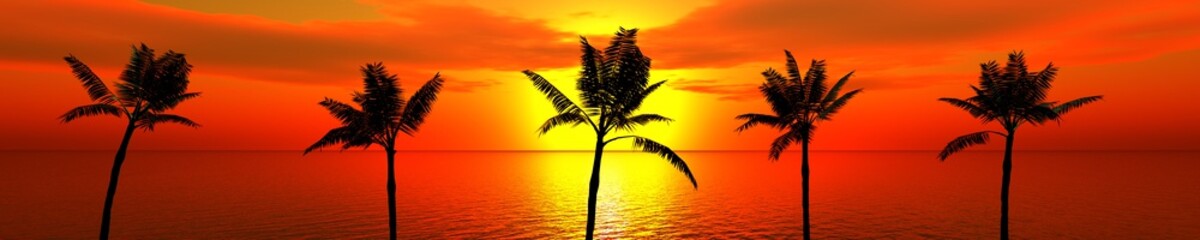 sea sunset. panorama of the sea. palms.