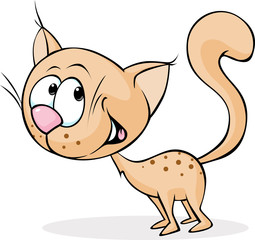 cute brown cat standing on brown background - vector illustration