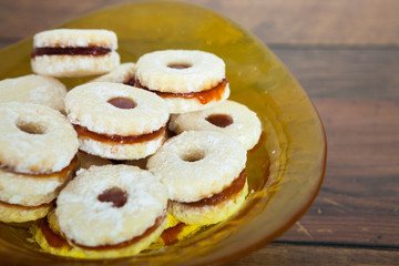 Homemade cookies filled with strawberry jam