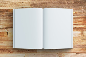 Blank pages of diary on wooden table, mock up