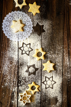 Star shaped Christmas cookies on a table