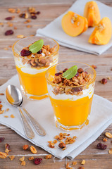 Pumpkin puree with granola and yogurt