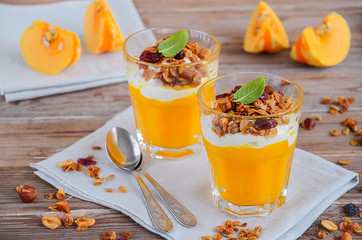 Pumpkin puree with granola and yogurt
