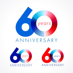 60 anniversary red and blue logo. The colorful template icon of 60th birthday.