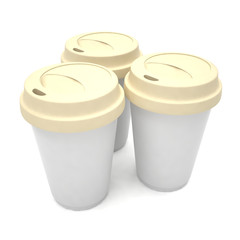 Three paper coffee cups