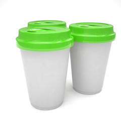 Three paper coffee cups