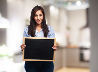 happy young-woman with cork-board