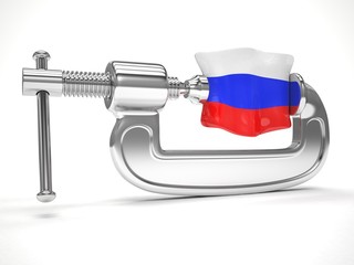 Russia's flag in clamp, crisis, sanction concept