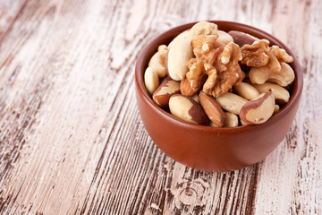 Mix nuts  on wooden background