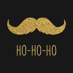 Hipster Christmas greeting card, gold mustache
