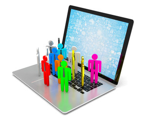 group of people figures on laptop, 3d render