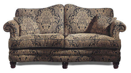 Sofa couch isolated on white traditional style with wooden bun feet,