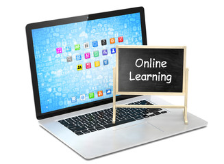  Laptop with chalkboard, online education concept