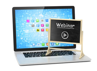 Laptop with chalkboard, webinar, online education concept