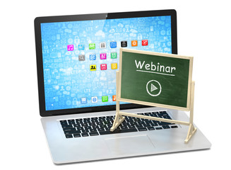 Laptop with chalkboard, webinar, online education concept