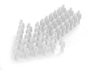 Many 3d people figure in arrow shape with the leader in front