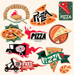 Pizza Icon Collection, Restaurant (Vector Art)