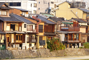 View of Kyoto riverside traditional houses