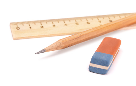 Pencil, ruler and eraser