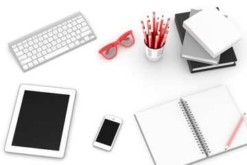 office stuff on table, workplace, top view